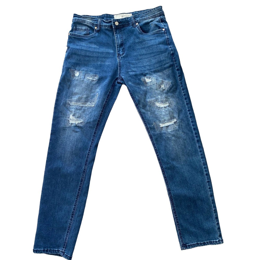 Refinery Republic Sz 34x30 Jeans Mens Denim Distressed Straight Whiskering Dark